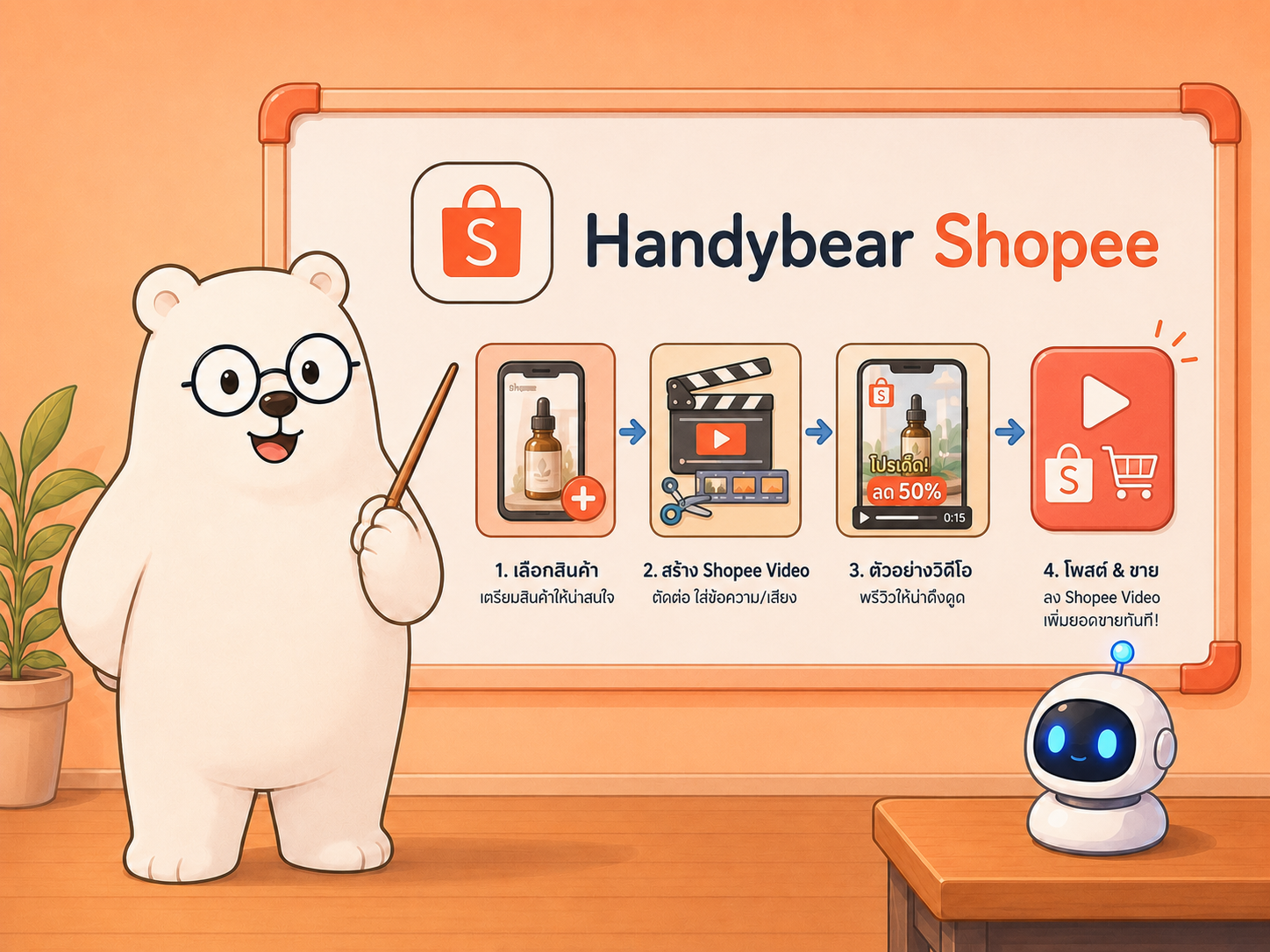สร้างคลิปขายสินค้า Shopee แบบปั่น ด้วย Handybear-Shopee